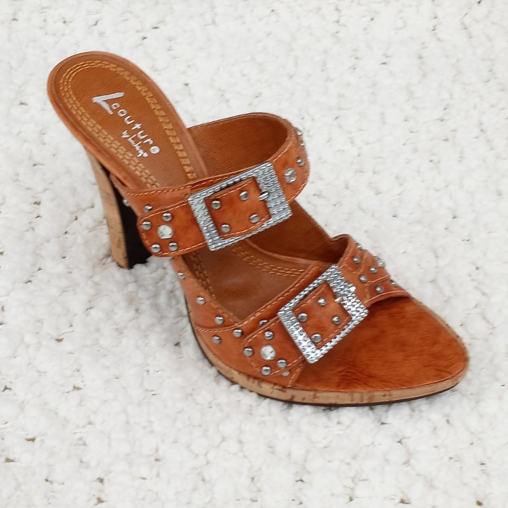 NWOT-L Couture Leather Jewel/studded mules